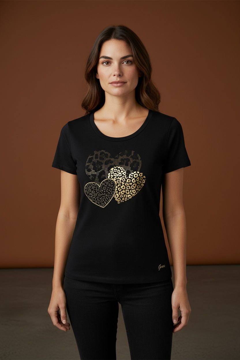 Blusa Guess Negra con Estampado Dorado