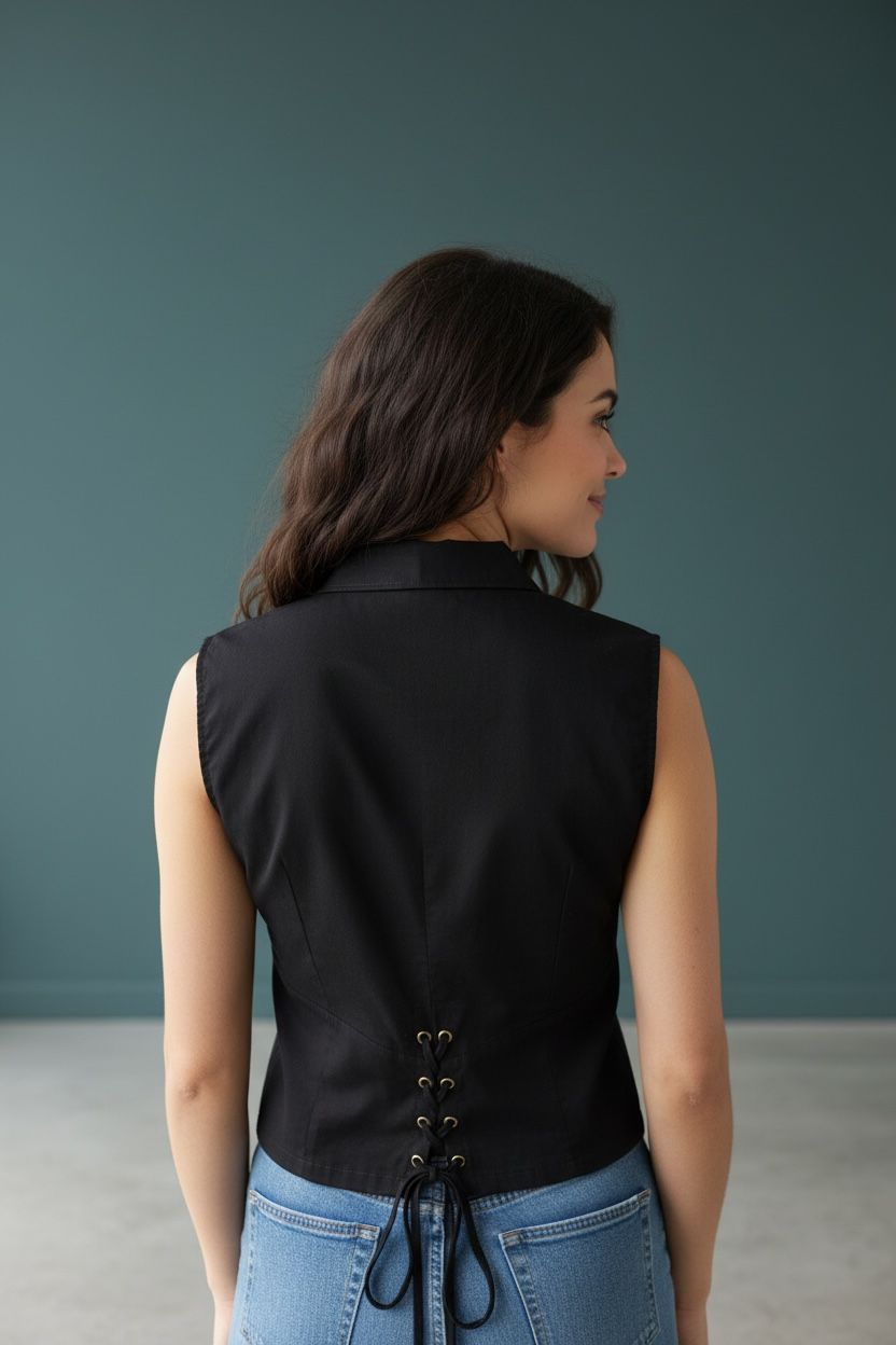 Blusa Sin Mangas Camisera con Corsé Trasero