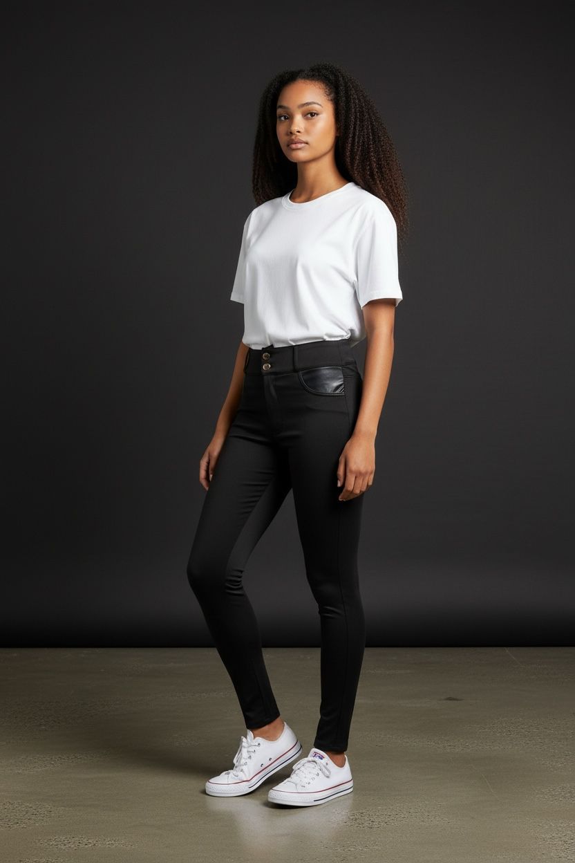 Leggin con bolsillos  tipo cuero Premium Fit – Negro