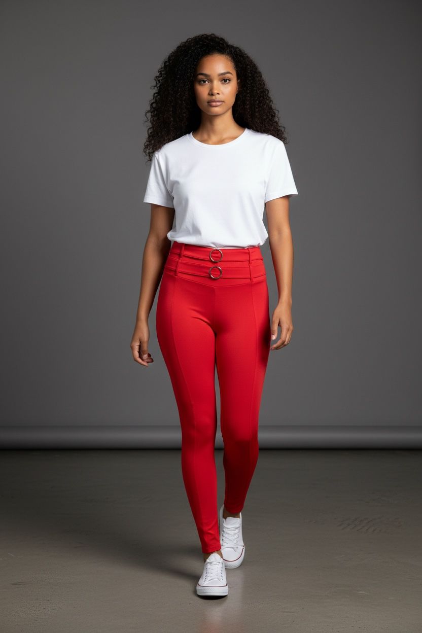 Leggins tiro alto con doble aro frontal Red Sculpt – Rojo