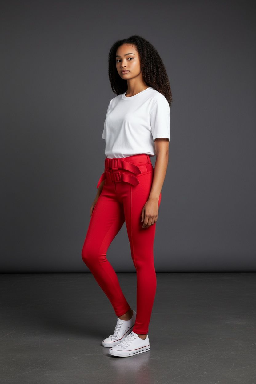 Leggins tiro alto con doble cinturón Dual Belt – Rojo