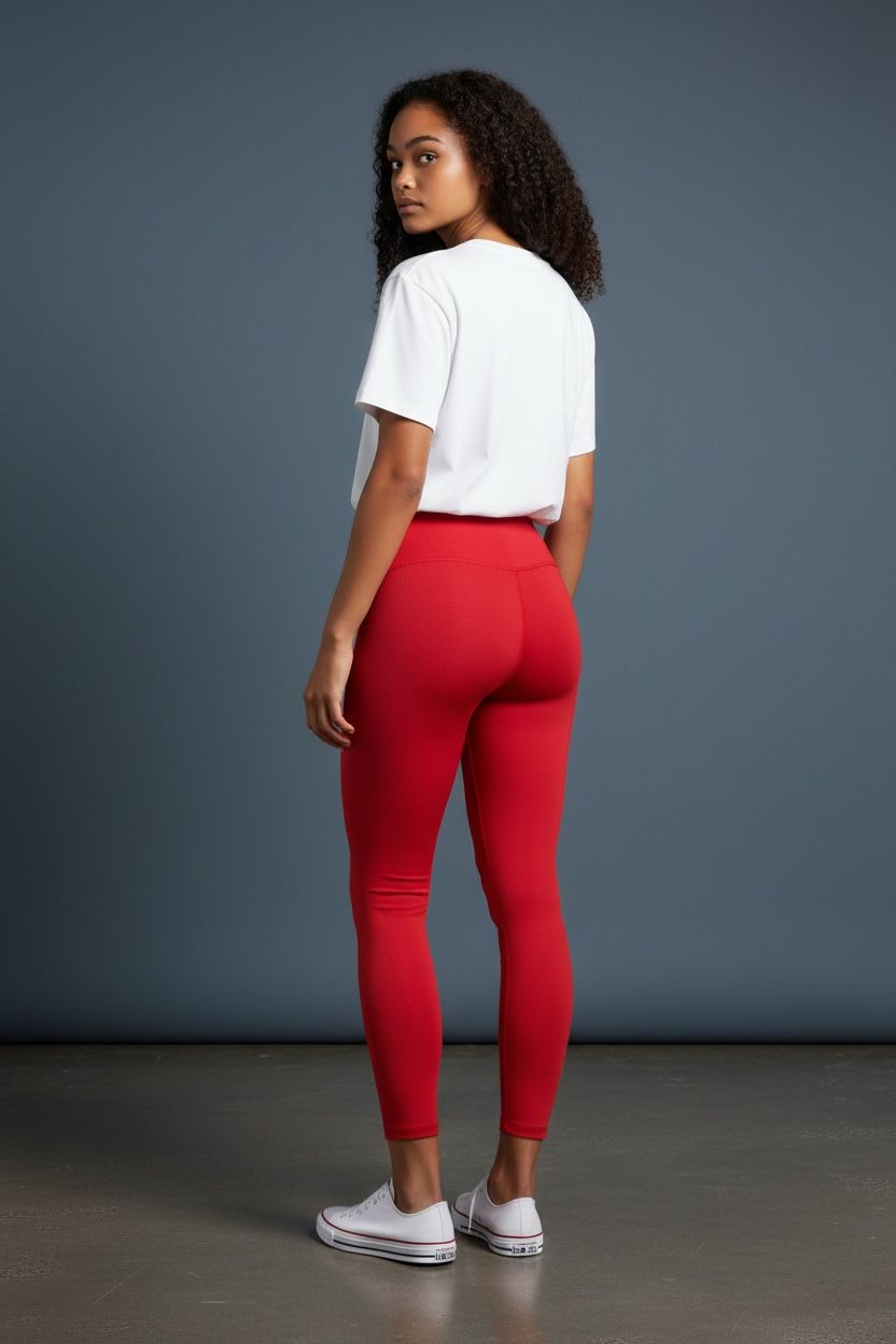 Leggins tiro alto con doble cinturón Dual Belt – Rojo