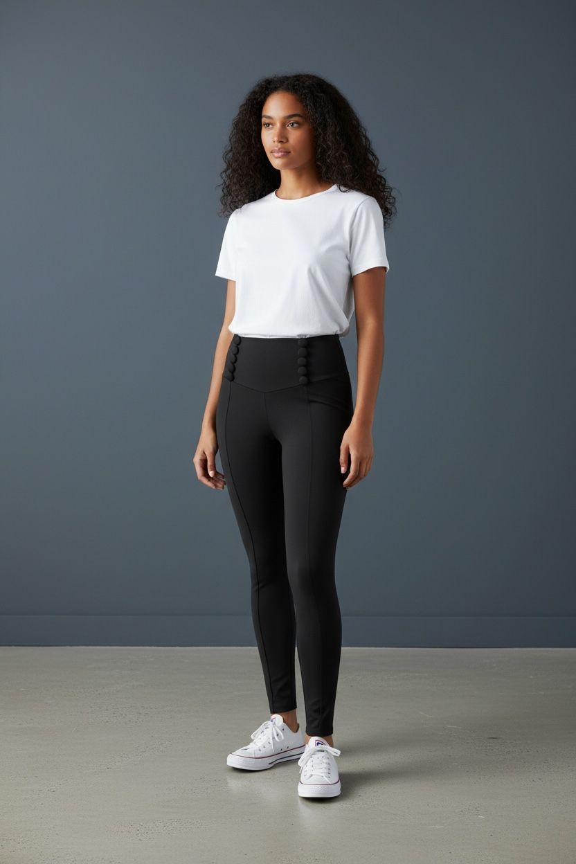 Leggins Colombiano Tiro Alto con Botones Frontales