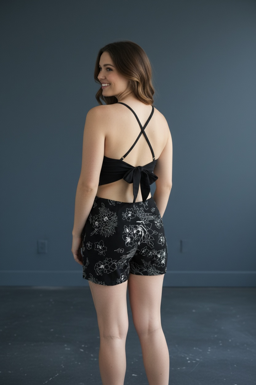 Enterizo Corto Floral con Espalda Ajustable