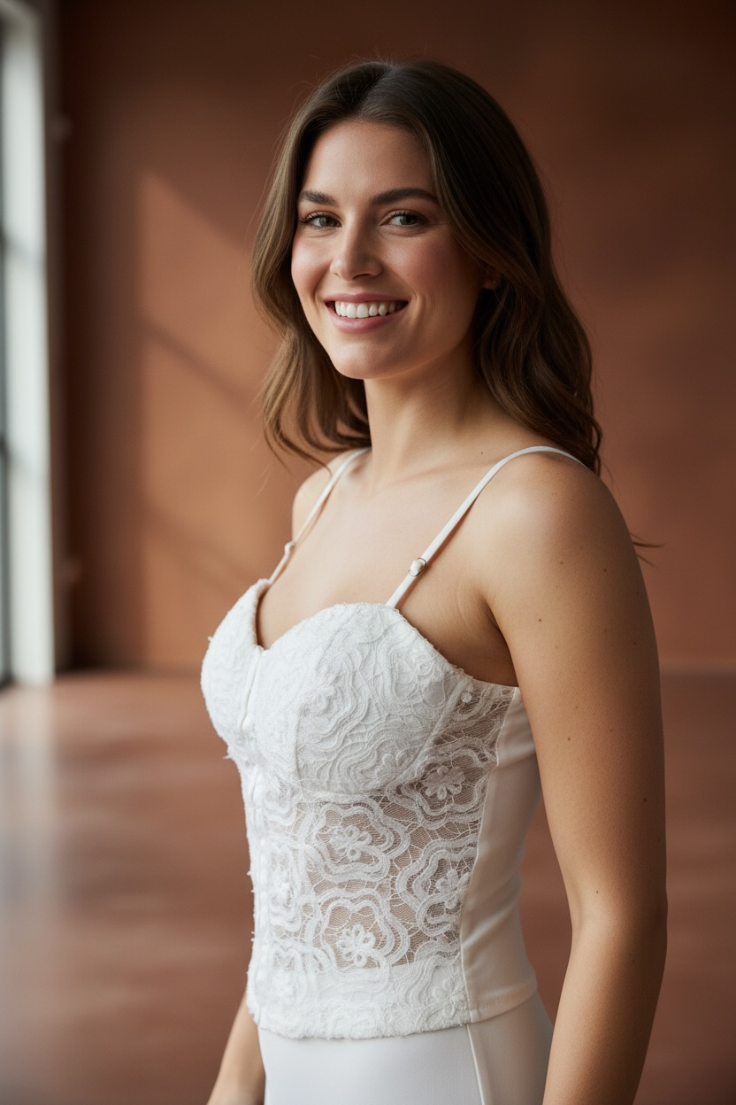 Blusa Corset de Encaje Blanco con Tirantes Ajustables